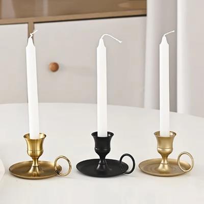 Retro Metal Candle Holder European Style Centerpiece Dining Table Candlestick with Handle Candle Cup Desktop Adornment