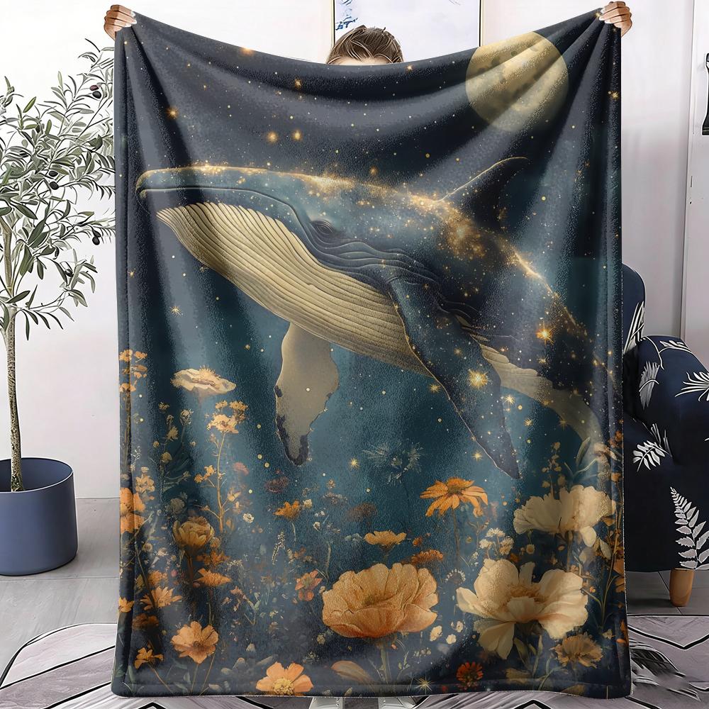Whale Starry Sky Throw Soft Flannel AC Blanket Lightweight Summer Nap Throw Cozy Blanket for Sofa Bed Travel Home