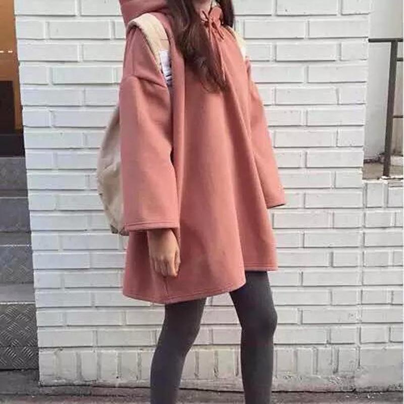 Women Long Sleeve Hooded V Neck Loose Pullovers Female Tops Solid Color Sweatshirts