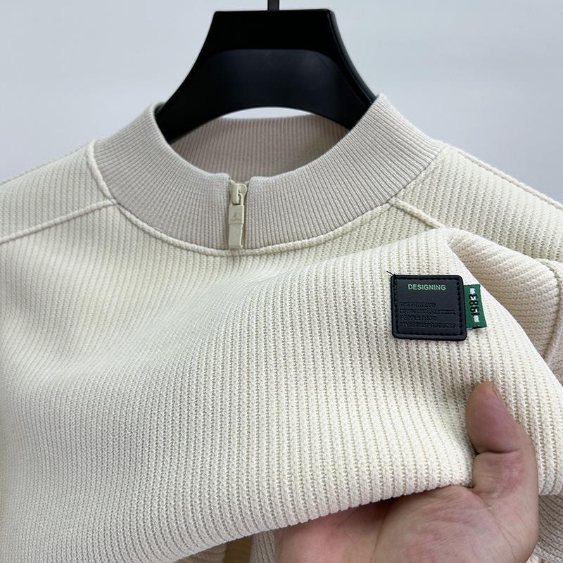 Brand Men's Fleece-Lined Half-Zip Collar Sweatshirt: Autumn & Winter Casual Trendy Warm Pullover Sweater.
