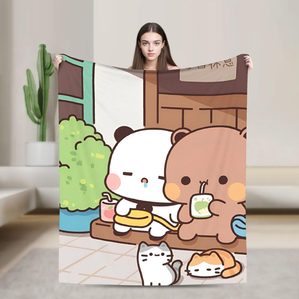 Super Soft Bubu Dudu Bear And Panda Throw Blanket Premium Flannel Fleece Lightweight Bed Blanket Cozy Plush Bedspread All Season