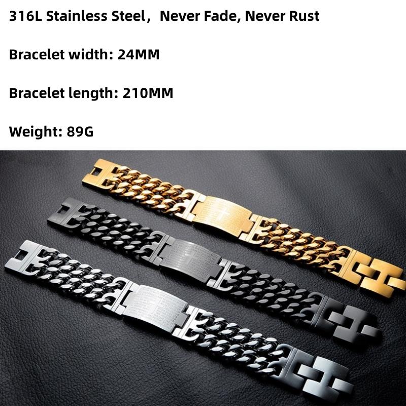 HNSP 24MM Width 316L Stainless Steel Cuban Chain Cross Bracelet For Men  Male Hand Chain Wrap Bracelets Punk Accessory