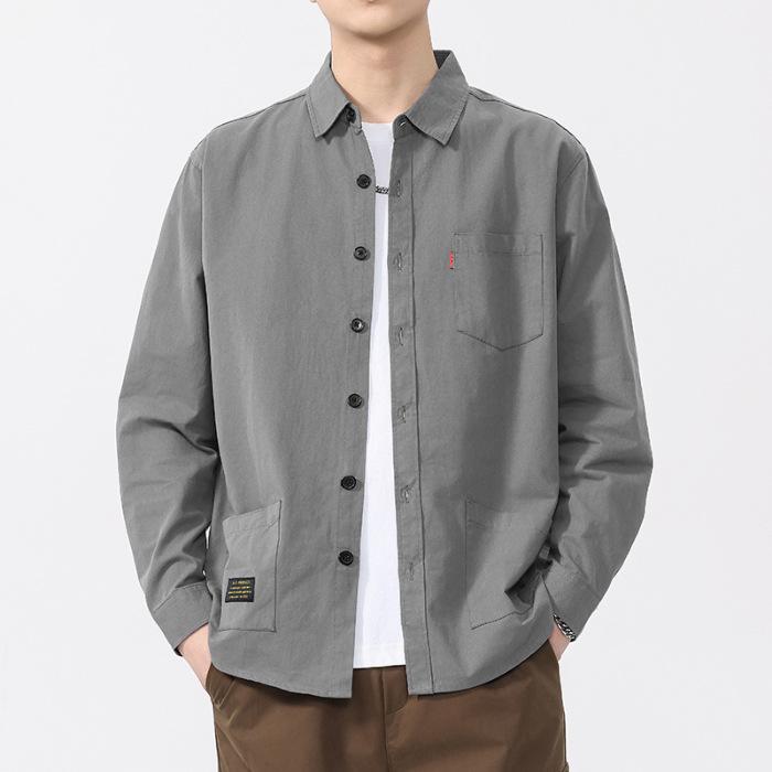 

Весна Новая Однотонная Рубашка Мужская Длинный Рукав Модный Тренд Трендовая Повседневная Хлопковая Рубашка 4XL темно-серого