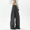 Men Black Pleated Loose Wide Leg Straight Casual Suit Pants