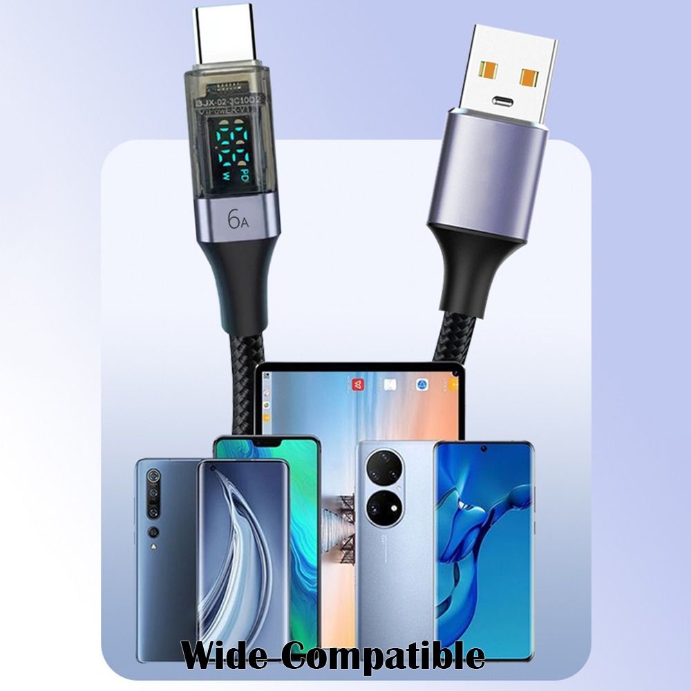 6A USB C Cable PD 66W Digital Display A to C Data Cord 0.5M/1M/2M Quick Charge Type-C Charging Line for Mobile Phone Laptop