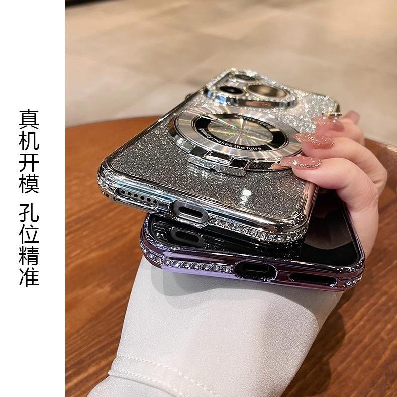 Applicable to Huawei P80pro rhinestone frame CD pattern magnetic suction bracket mobile phone case Mate80 glitter all-inclusive anti-drop cover