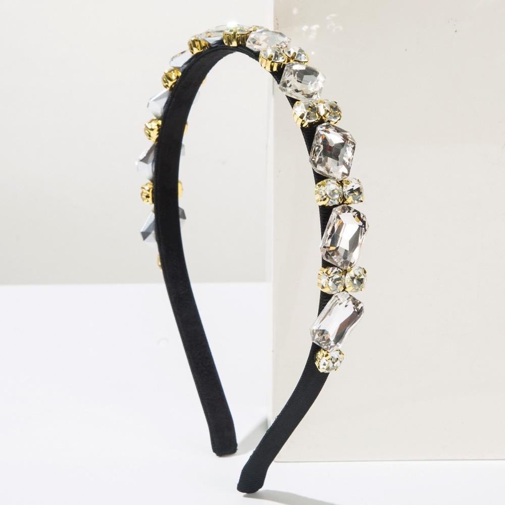 Fashion Retro Rhinestone Headbands Elegant Sparkling Crystal Hairbands Narrow Hair Hoop for Women белый