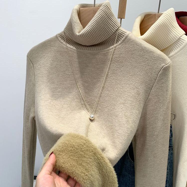 Fleece and Thickened Sweater Women's High-neck One-piece Fleece Sweater Women's Autumn and Winter Pullover Solid-color Knitted Sweater
