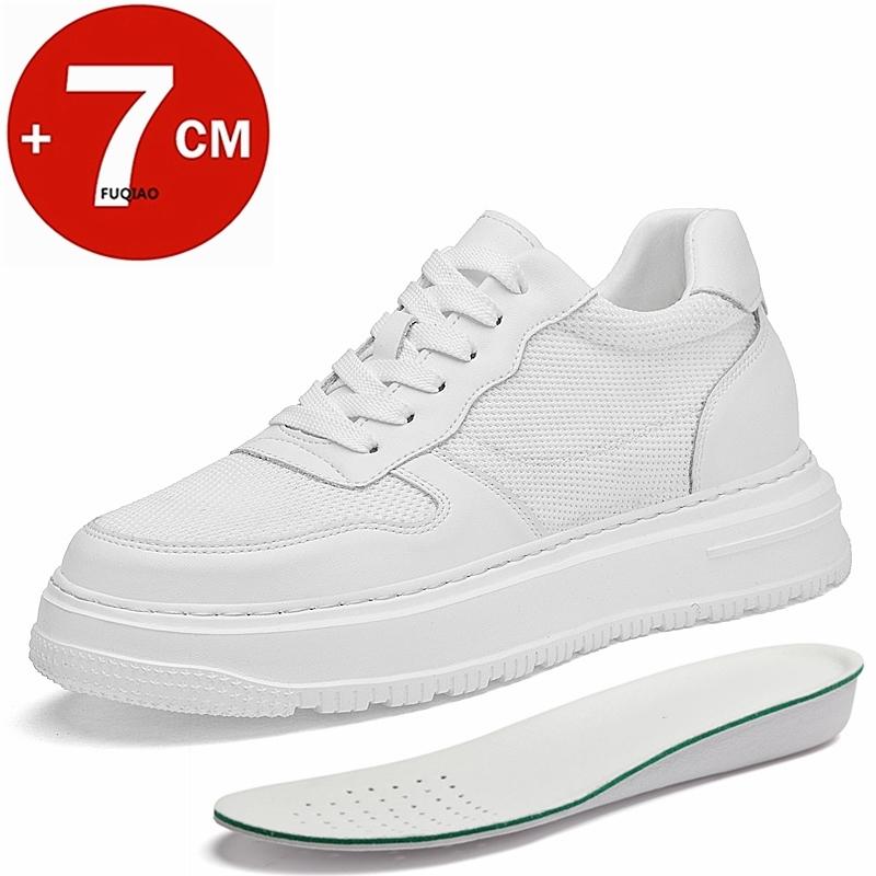 

Lift Sneakers Men Elevator Shoes Hidden Heels Summer Breathable Heightening Shoes For Mens 7CM Height Increasing White Shoes 37