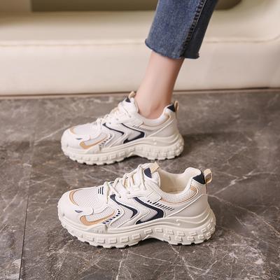 Thick-soled Heightening Dad Shoes for Women's Autumn New Silver Mesh Breathable and Versatile Lightweight Sports and Leisure Shoes