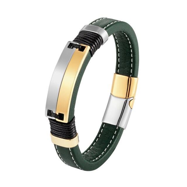 

Новый двухрядный глянцевый нержавеющая сталь модный крутой ювелирный унисекс панк парный браслет зеленый широкий кожаный браслет с подвесками 23cm зелёный