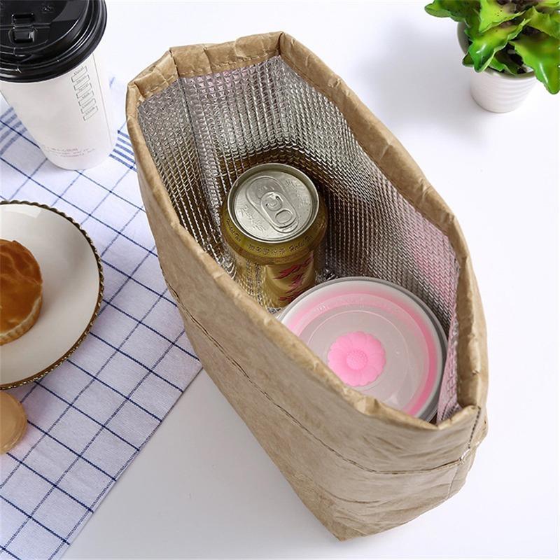 

Foldable Reusable Leakproof Food Container Large Capacity Lunch Bag Waterproof Thermal Insulation Kraft Paper Aluminum Foil колір світло кави