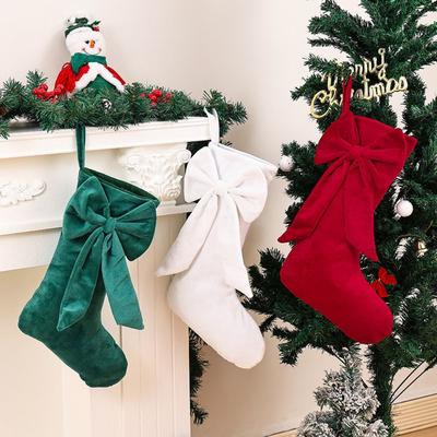 Velvet Christmas Stocking Bowknot Large Capacity Candy Gift Bag Holiday Stocking Stuffers Decorative Christmas Hanging Sock