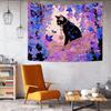 Enchanted Cat Tapestry  Vibrant Wall Hanging with Purple Flowers for Bedroom and Living Room Decor Perfect Gift