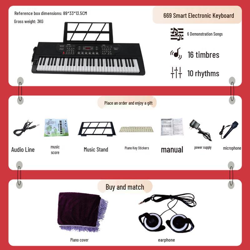 Portable 61-Key Electronic Keyboard for Beginner Students