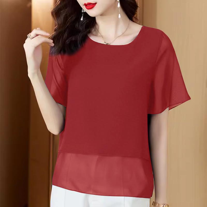 

ZANZEA Женская повседневная летняя блузка с коротким рукавом, из двухслойного шифона 5XL красный