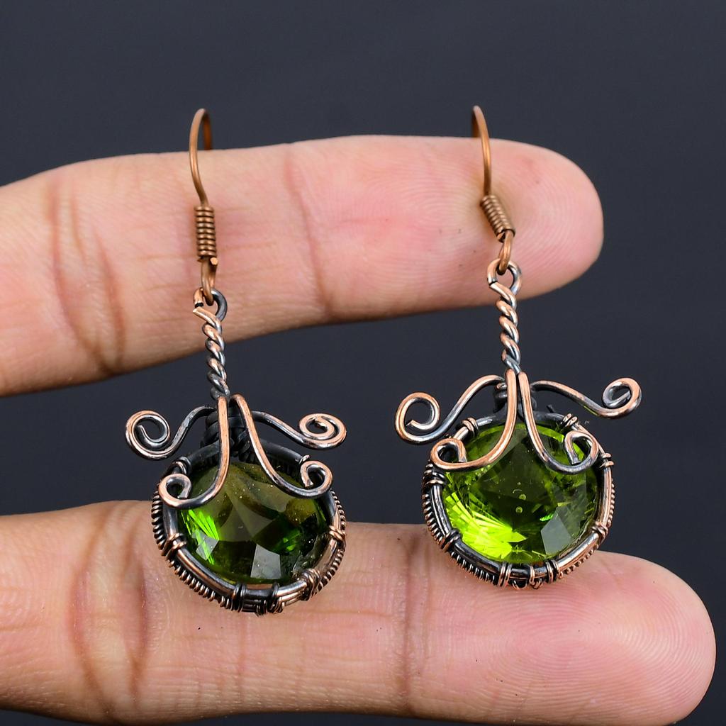 Peridot Earrings Gemstone Jewelry, 999 Copper Wire Wrapped Earrings, Handmade Jewelry Birthstone Earrings, Gift For Him