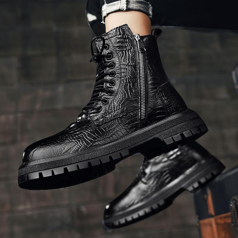 Fashion Leather Men's Business High Top Shoes Fashion Mens Slip on Winter Plush Snow Boots Men's Shoes All-match Male Comfortable Boots