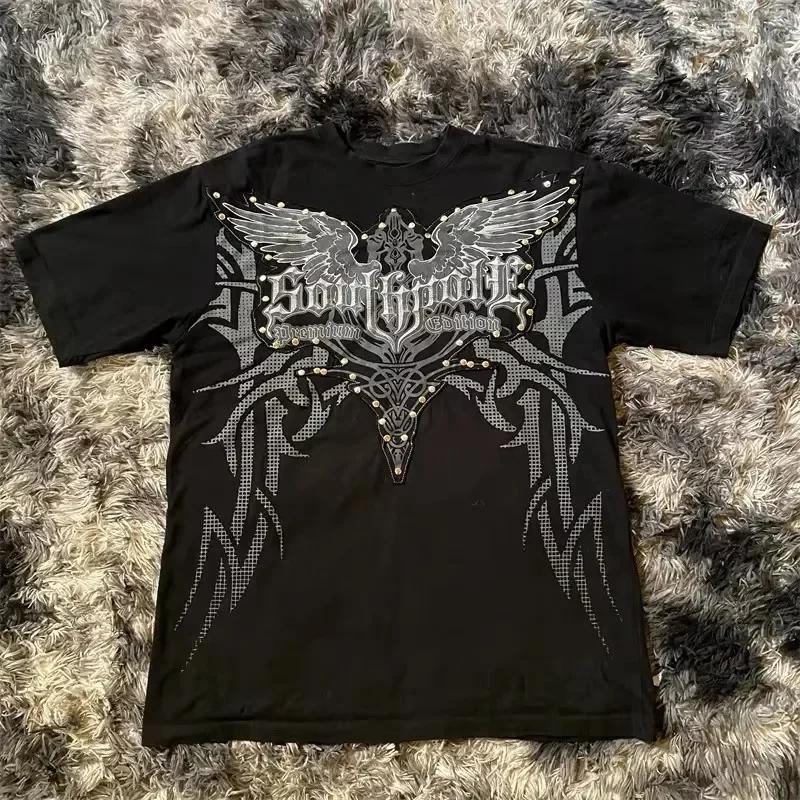 Southpole Y2K Vintage Graphic Tee Distressed Oversized Unisex T-Shirt with Gothic Print Streetwear Retro Soft Shirt