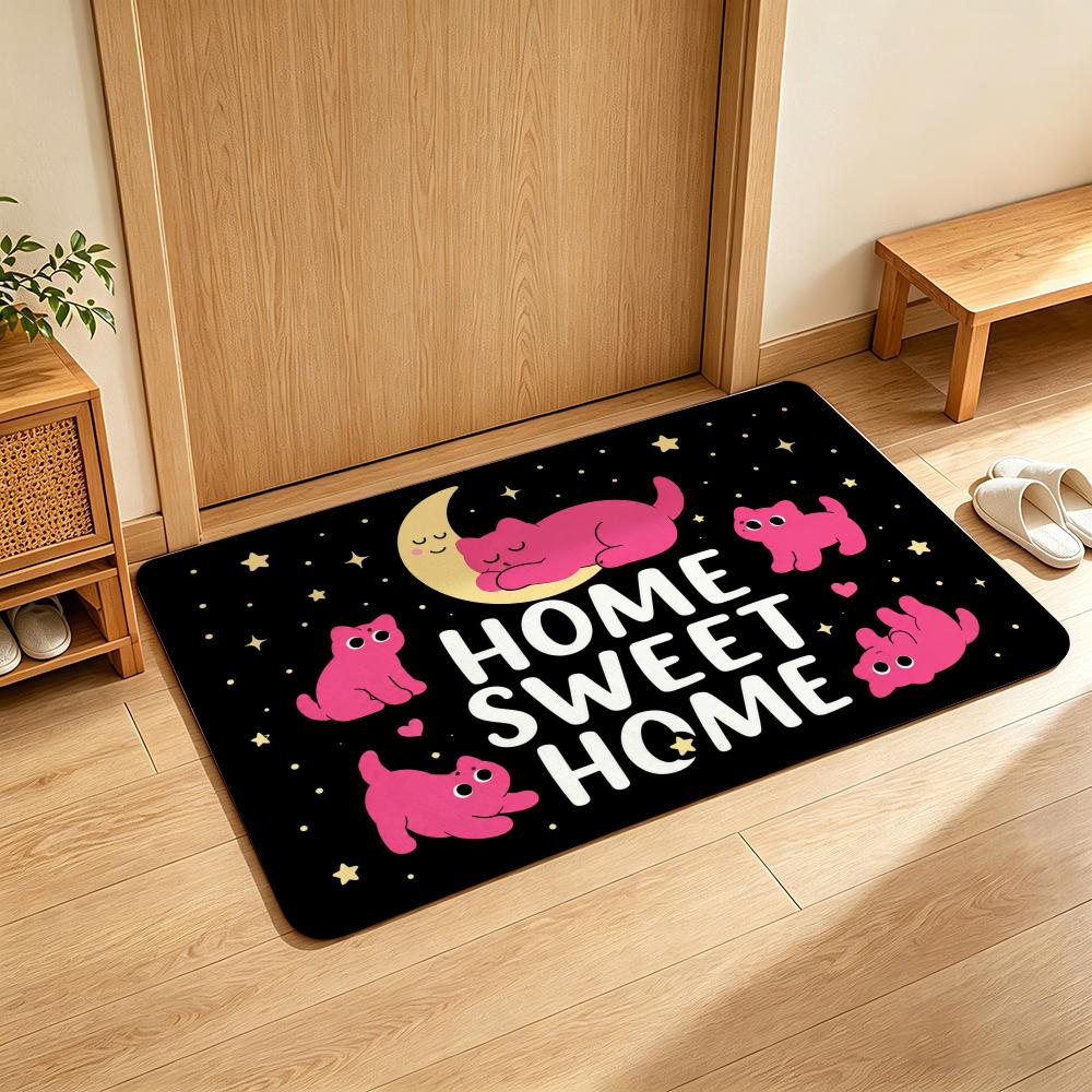 Pink Cute Dogs Paws Welcome Home Pet Doodle Theme Floor Mat Soft Flannel Non Slip Absorbent Entryway Bathroom Bedroom Garage