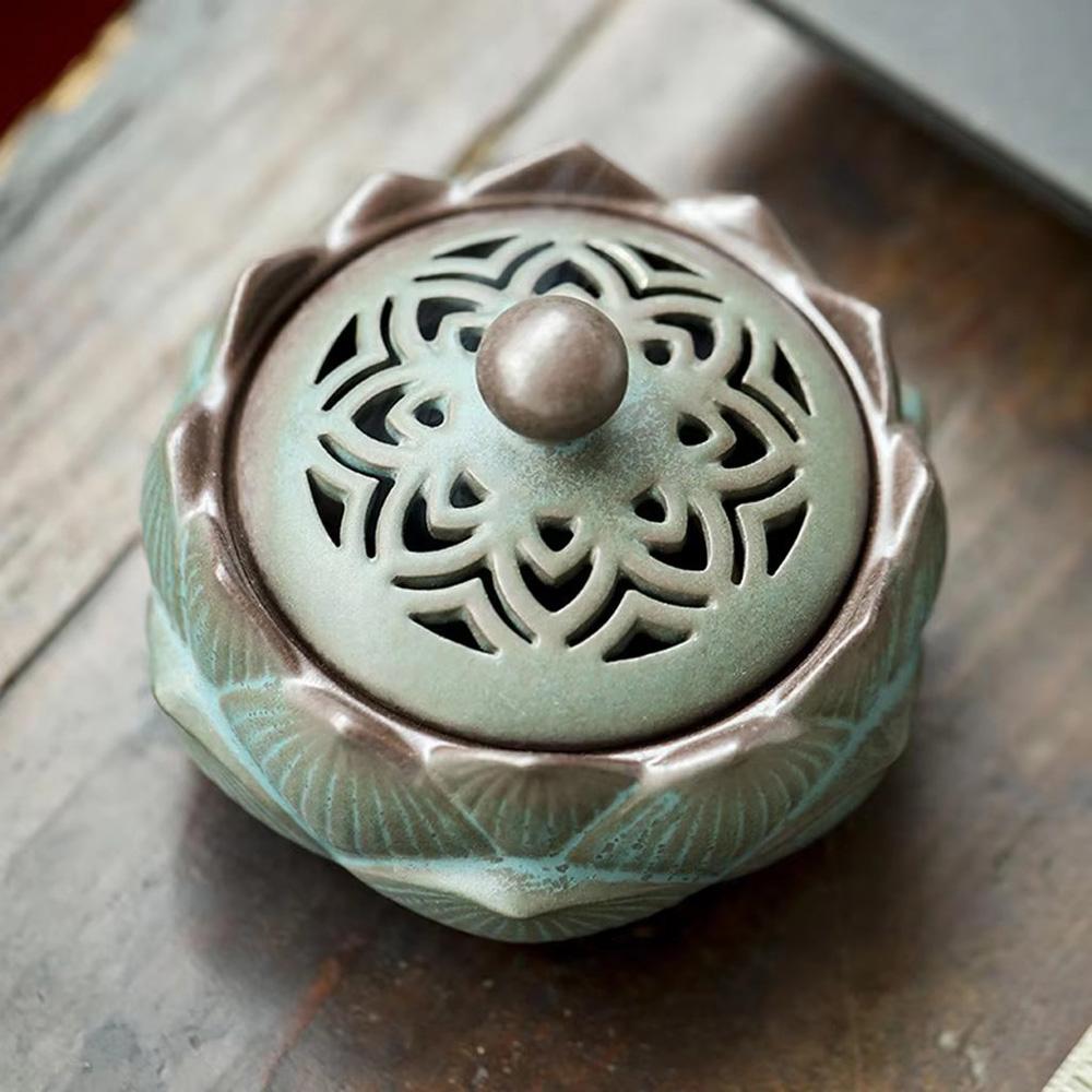 1pc Retro Ceramic Lotus Pan Incense Burner Natural Incense Powder Agarwood Sandalwood Blend Wood Material Aromatic Meditation Ai