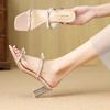 Women High Heel Sandals New Slip On Anti-slip Transparent Crystal Thick Heels Elegant Sandals Square Toe Patent Shoes for Women