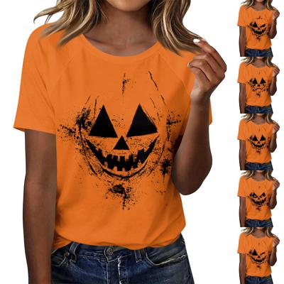 Women's Casual Halloween Graphic T Shirt Short Sleeve Top Crew Neck Relaxed Fit Lightweight Cotton Blend Tee for Everyday Wear