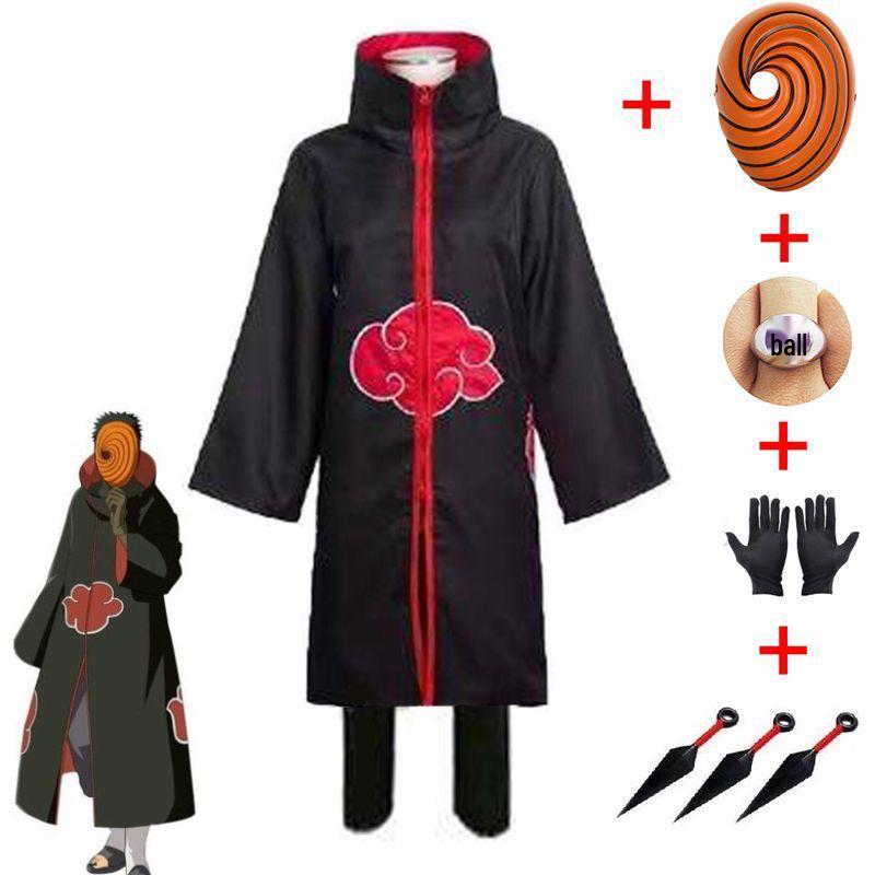 Naruto Uchiha Obito Tobi Akatsuki Cosplay Set: Coat, Shoes, Mask, and Ring