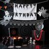 Halloween Birthday Party Decorations - Black Glitter Happy Birthday Banner with Black Heart Skull Garland