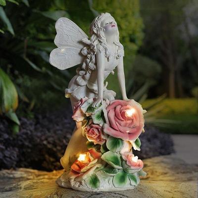 Wasserdichte Solar-Blumenfee-Nachtlicht-Engelsmädchen-Statue im Freien Gartenhoflampe Hauptdekoration Skulptur