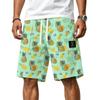 Men's Casual Corduroy Drawstring Shorts Hawaiian Style Tropical Leaf Print Lightweight Comfortable Fit