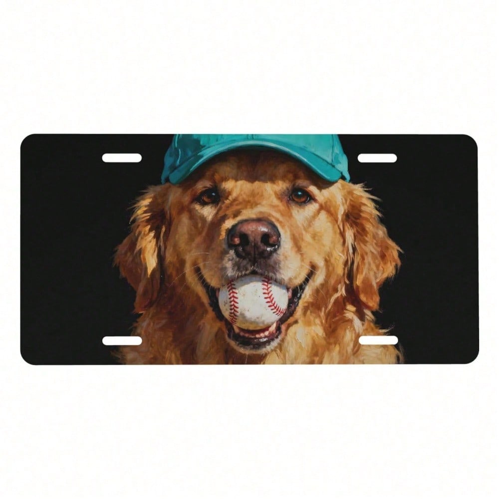 Golden Retriever Aluminum License Plate Front Bumper Car Tag for Women Men 4 Holes Rustproof