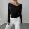 Otoño Invierno 2025 Nuevo Color Sólido Moda Cuello Bardot Mangas Largas Ajustadas Versátil Top para Ir al Trabajo