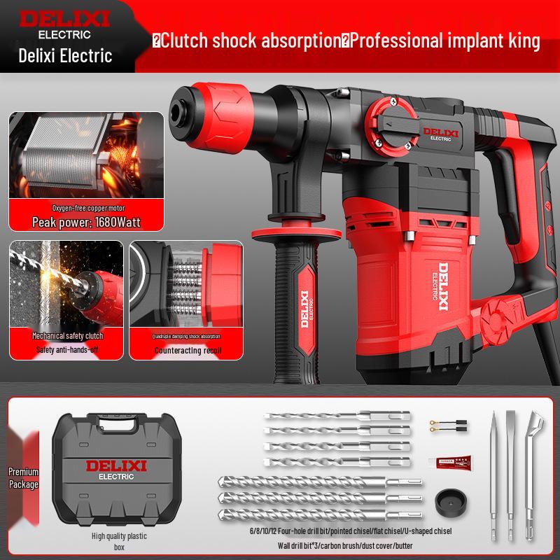 Delixi Dual-Purpose Electric Hammer Drill – High-Power Rebar Slotting & Concrete Demolition Tool
