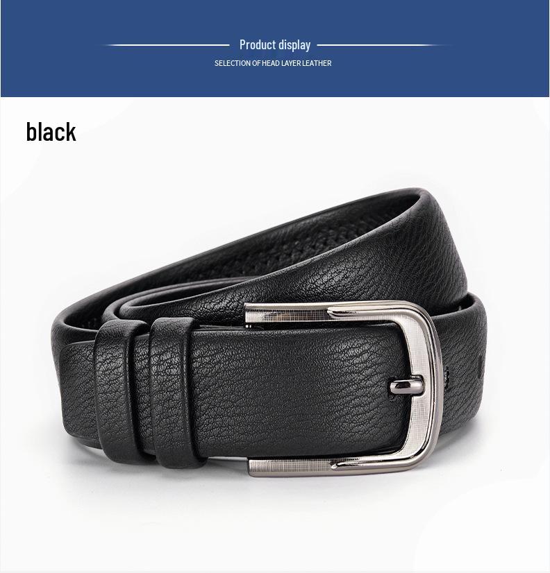 Men's Genuine Leather Pin Buckle Belt, Lychee Pattern, 3.8cm Wide, Fashionable and Versatile for Jeans