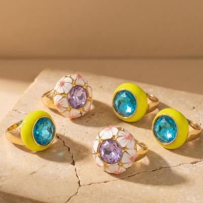 Bohemian 18K Gold-Plated Enamel Stone Geometric Ring Set - Fashionable Index Finger Jewelry
