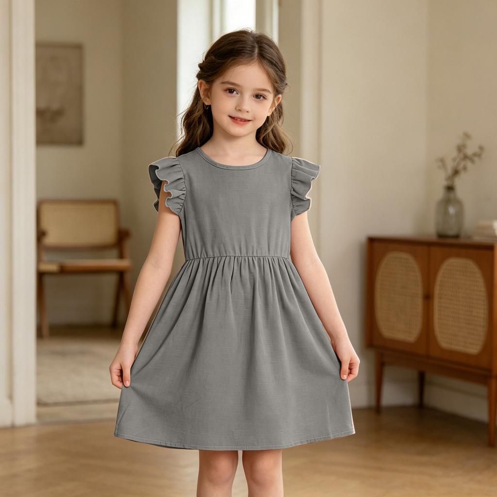 Girls' Linen Dress - Summer Breathable Casual Sundress