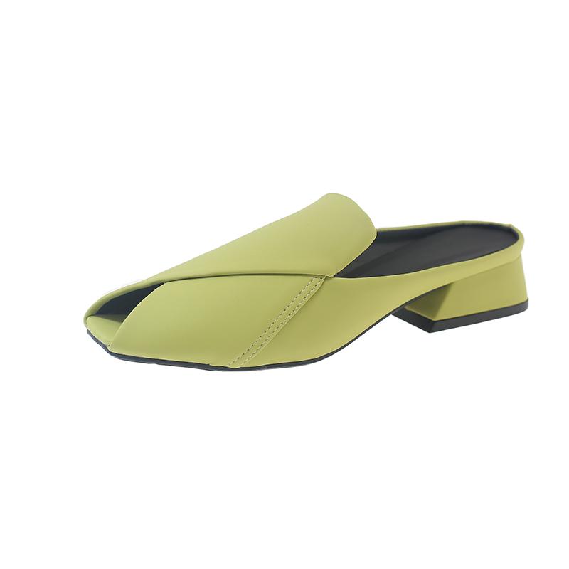 Baotou Spring and Autumn Slippers Women's Medium Heel Casual Fashion Slippers