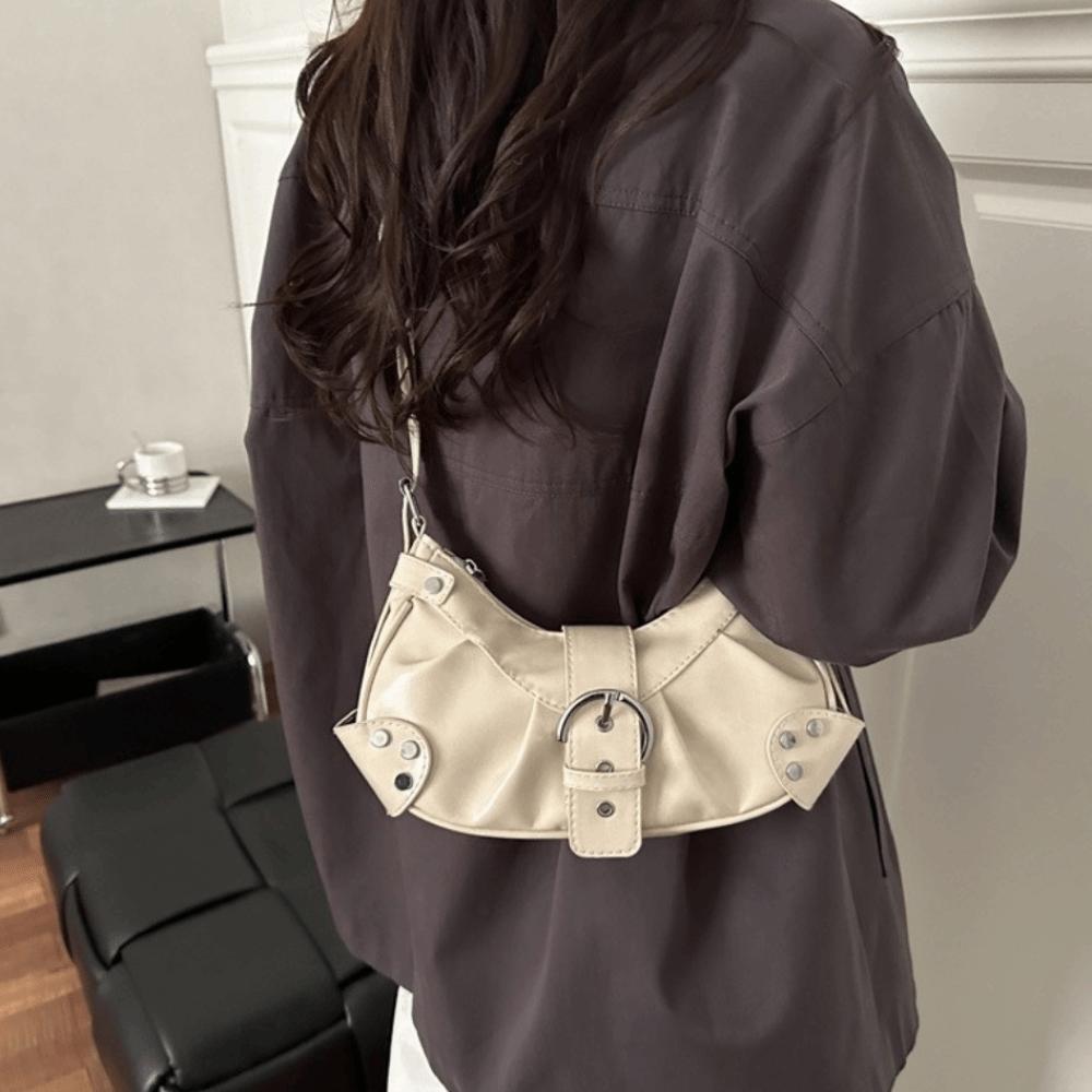 Hobo Bag Buckle Underarm Bag Pleated Spicy Girl Handbag Casual Y2k Shoulder Bag Daily