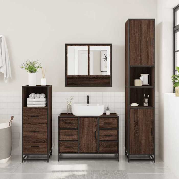 VidaXL 3-piece Bathroom Furniture Set Brown Oak, Bathroom Cabinet, Toilet Storage Cabinet, 3301114