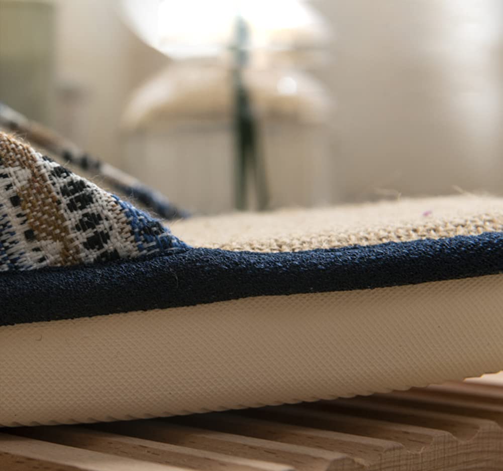 Ethnic Print Cotton Linen Front Indoor Shoes for Men and Women [Euyqs] Slippers, Opening, Summer, Natural, Anti-Slip, Quiet, (25.5-26.5 Cm, Navy,