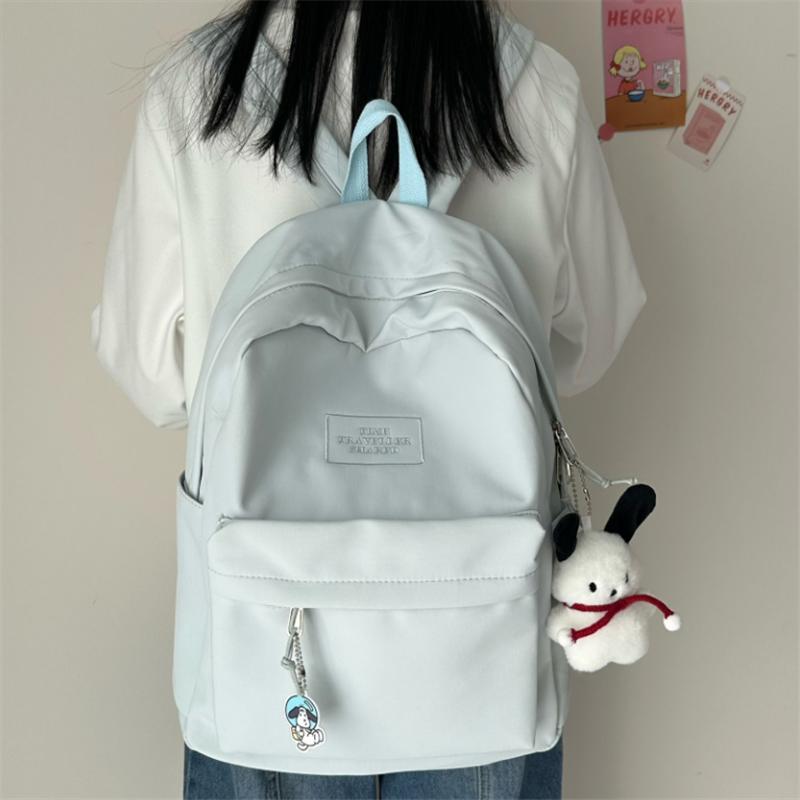 Simple Solid Color Schoolbag Large Capacity Student Backpack Campus Backpack Versatile