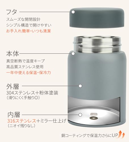 TYESO Soup Jar, 220ml, Small, Vacuum Insulated, Keeps Hot or Cold, Lightweight, Compact, Palm-Sized, Cute, Stainless Steel, Perfect for Lunchboxes, Mi