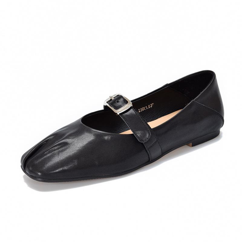 

Johnature Full Leather Flats Women s Shoes Belt Buckle Square Toe Shallow Soft Soled Shoes 40 чорний