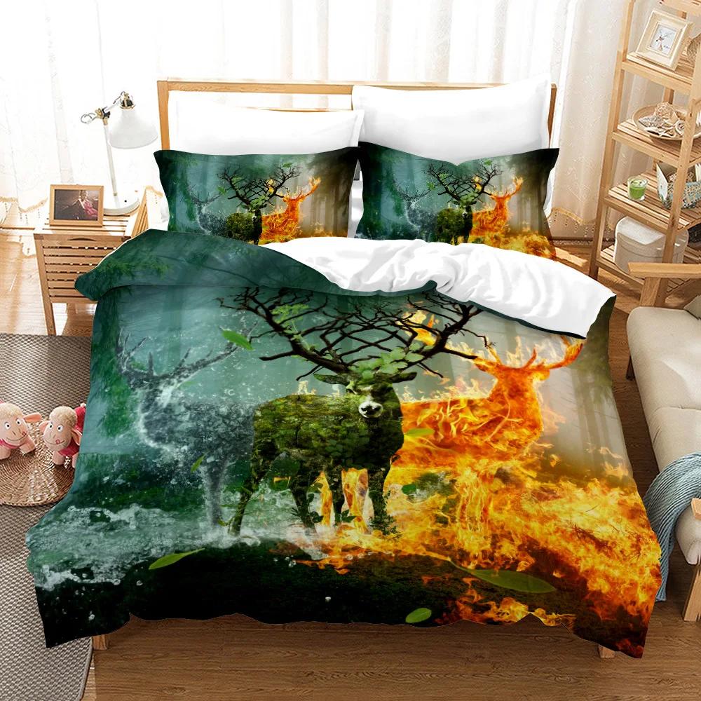 Dusk Dream Catcher Deer Bedspreads Cover 3D Print Animal Black Yellow Bedroom Duvet Cover Sets Winter Parure De Lit 2 Personnes