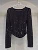 Casual Diamond Bright Design Long Sleeve T-shirt For Women Irregular Round Neck Simple Top 2026 Autumn Female New 11XX5835