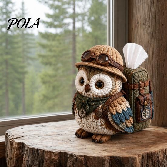 Woodland Animal Decor DIY Tissue Box Cover Kit, Owl Shape, Soft Textures Patchwork Easy Sewing Project Kit Handmade for Handicraft Enthusiast