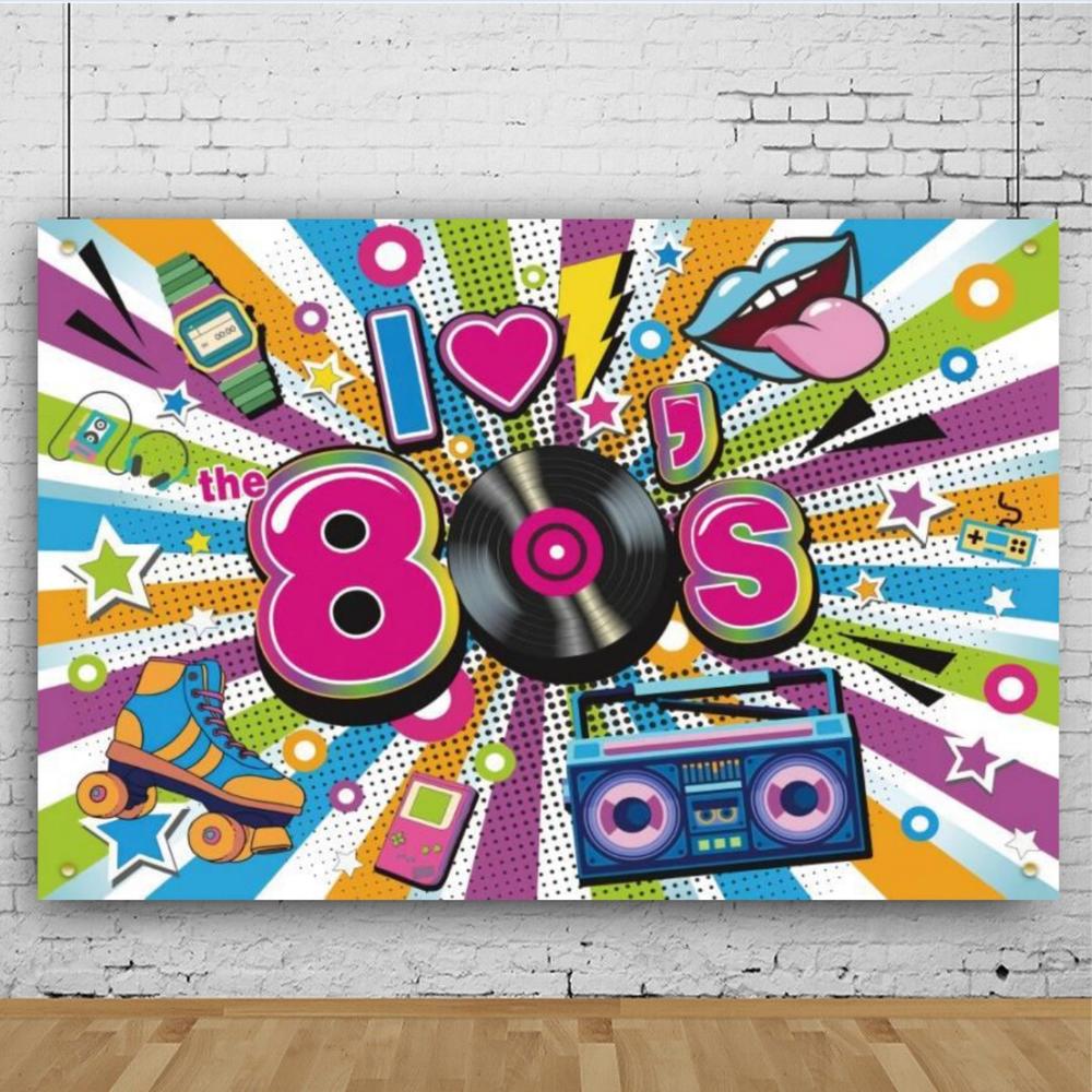 Back To 80's Theme Party Decoration 80's Party Banner Music Disco Backdrops Graffiti Neon Glow Photography Backgrounds Decor