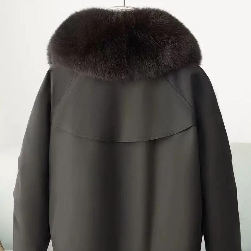 Fashion Women Winter Jacket Big Fur Collar Thick Warm Solid Color Parka Coat Casual High‑grade Outerwear for Ladies