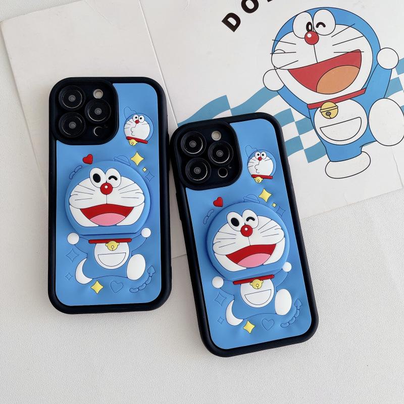 

Силиконовый 3D чехол для телефона Doraemon для iPhone 15 Pro Max с подставкой - Полное покрытие, мультяшный дизайн 14 синий